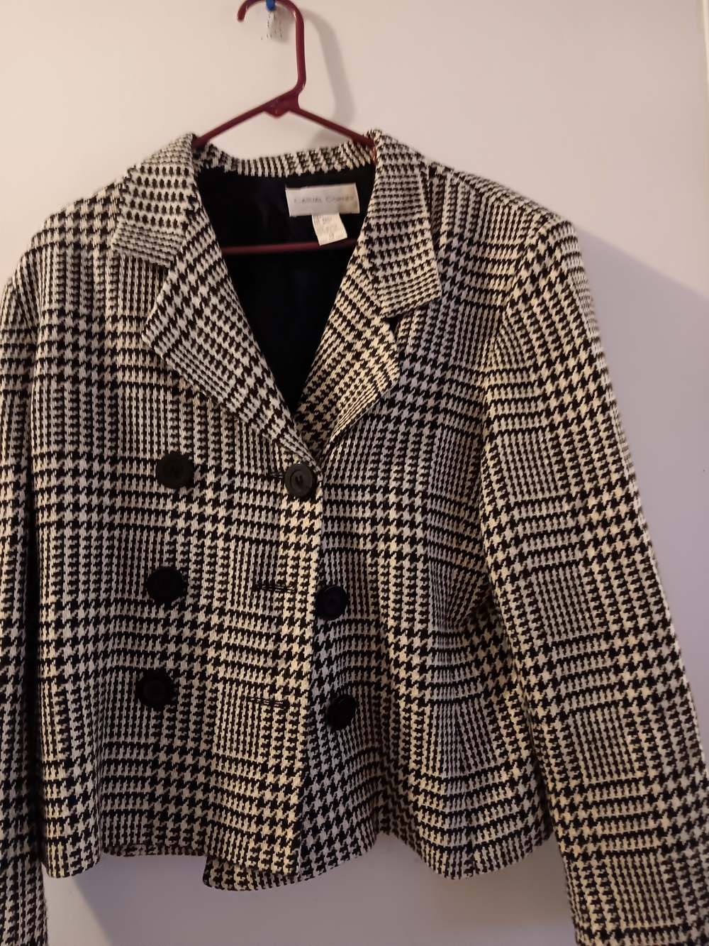 Womens Vintage Casual Corner Houndstooth Wool Blend Cropped Blazer